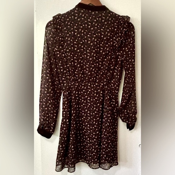 LUSH| Feminine Sheer Black Floral Red Rose Long Sleeve Ruffled Dress Sz S - Picture 7 of 7